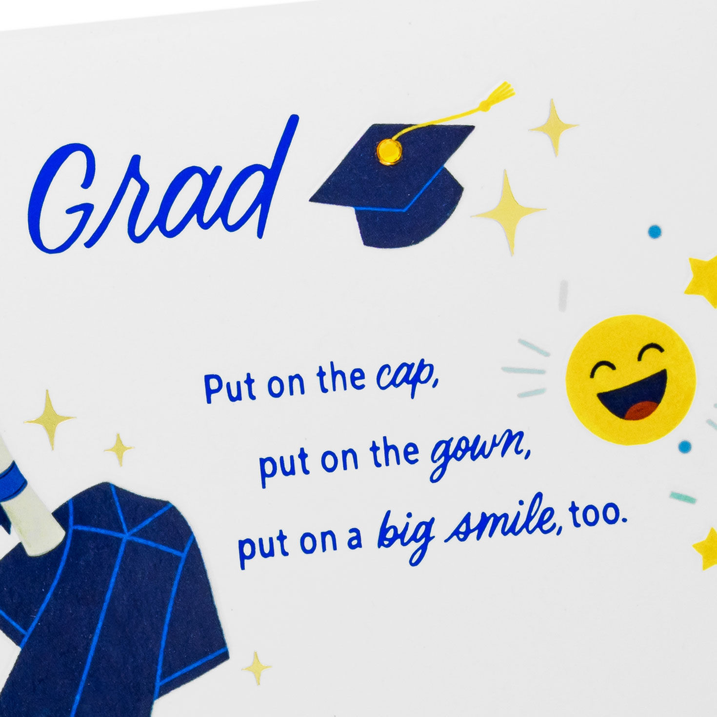 Blue and Gold Grad Icons on White Graduation Card Card Front Detail image number 5