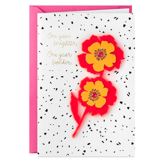 One Year Brighter and Bolder Floral Birthday Card With Removable Pin, , large image number 1