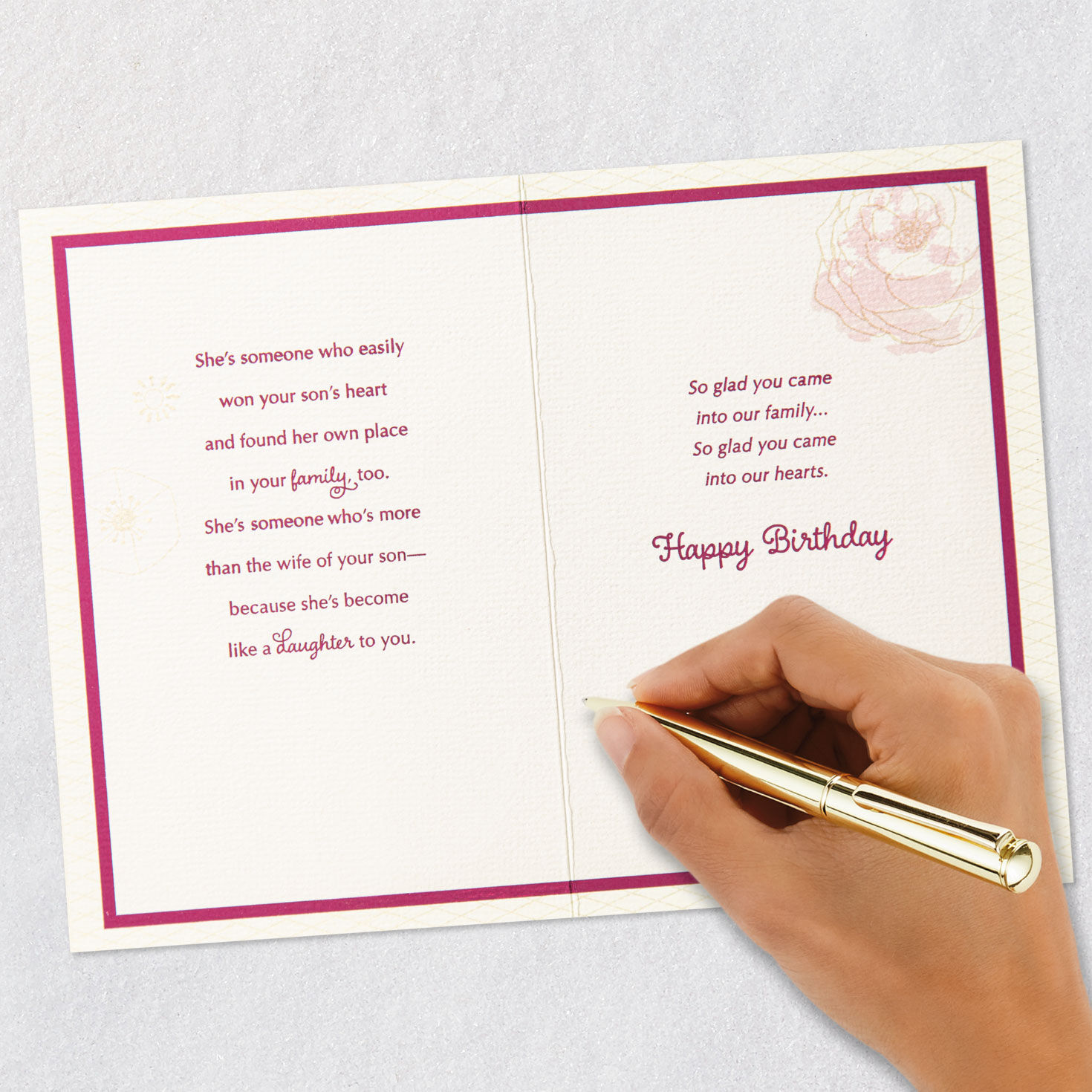 Watercolor Flowers Birthday Card for Daughter-in-Law signing card image number 7