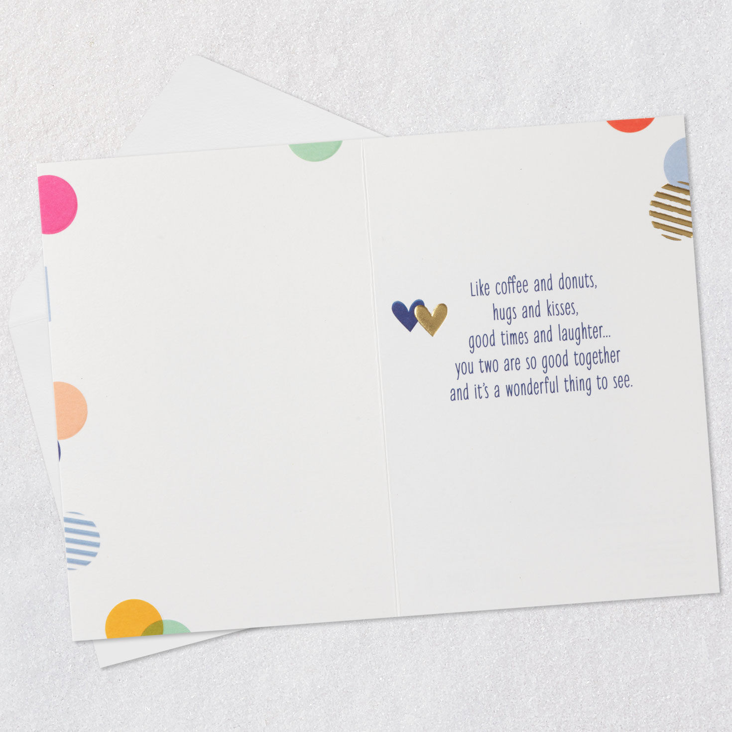 Hearts and Dots Anniversary Card for Son and His Spouse Open card with envelope image number 3