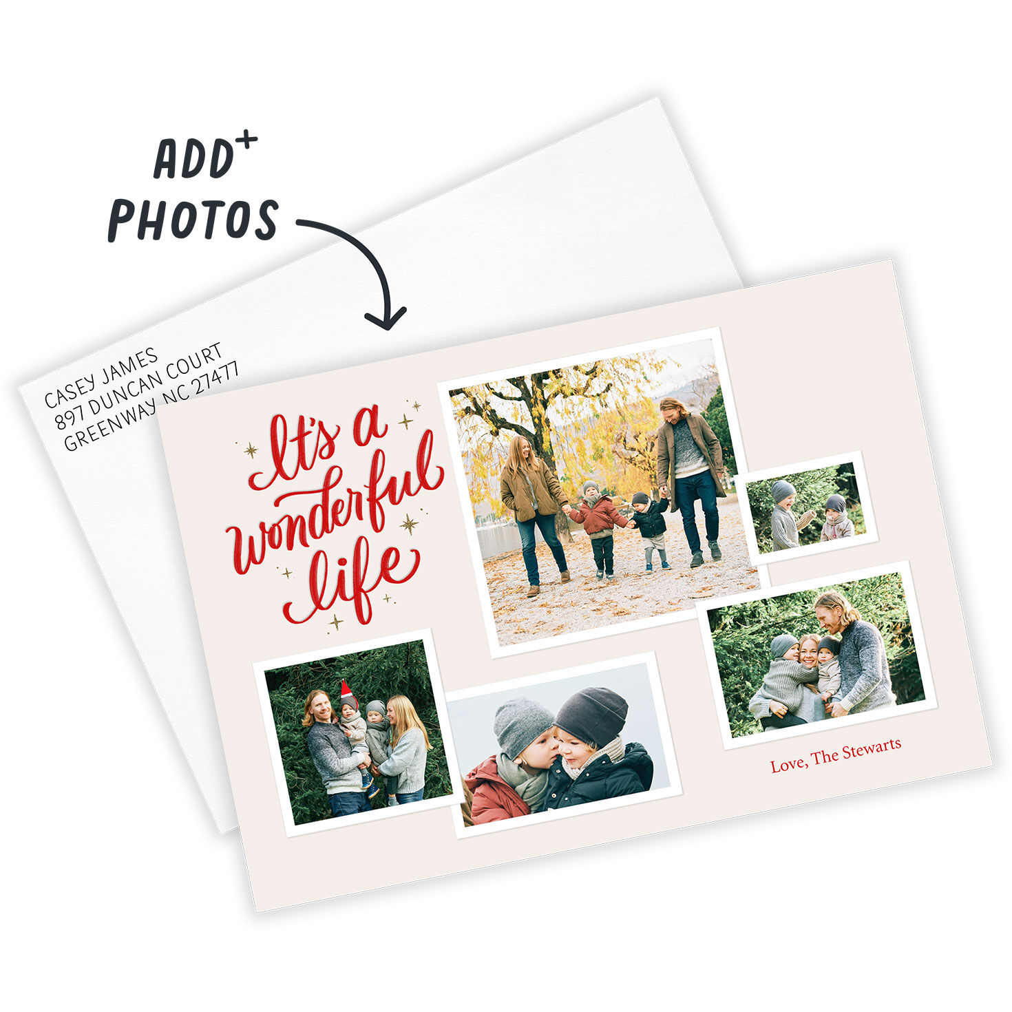 Wonderful Life 5 Photos Personalized Holiday Card Card with Envelope indicating personalization image number 2