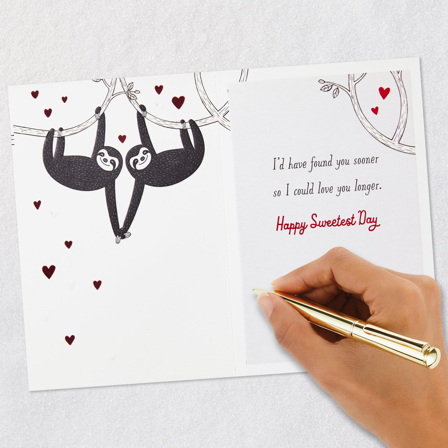 Black Sloth Red Hearts Sweetest Day Love Card Signing card image number 6