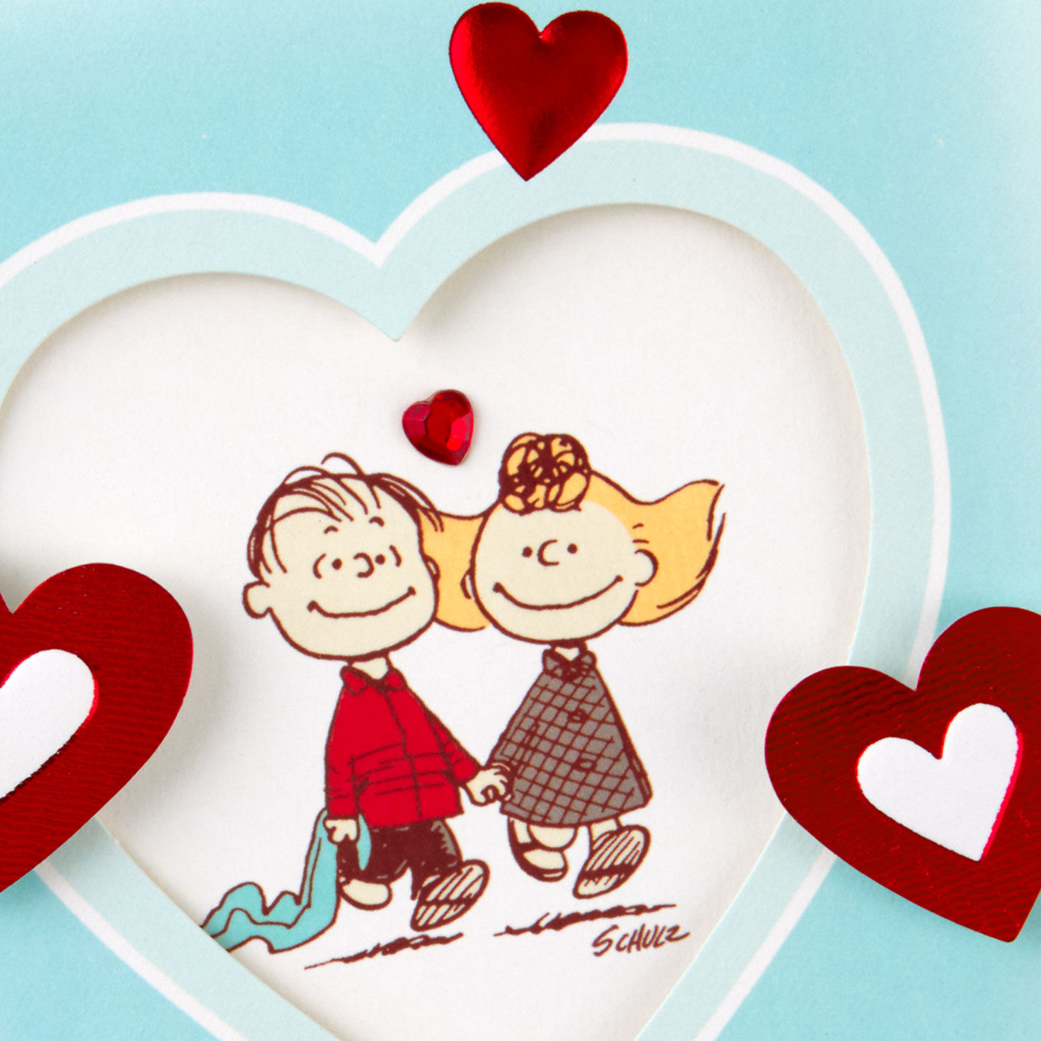 Linus and Sally in Heart Romantic Valentine's Card Card Front Detail image number 4