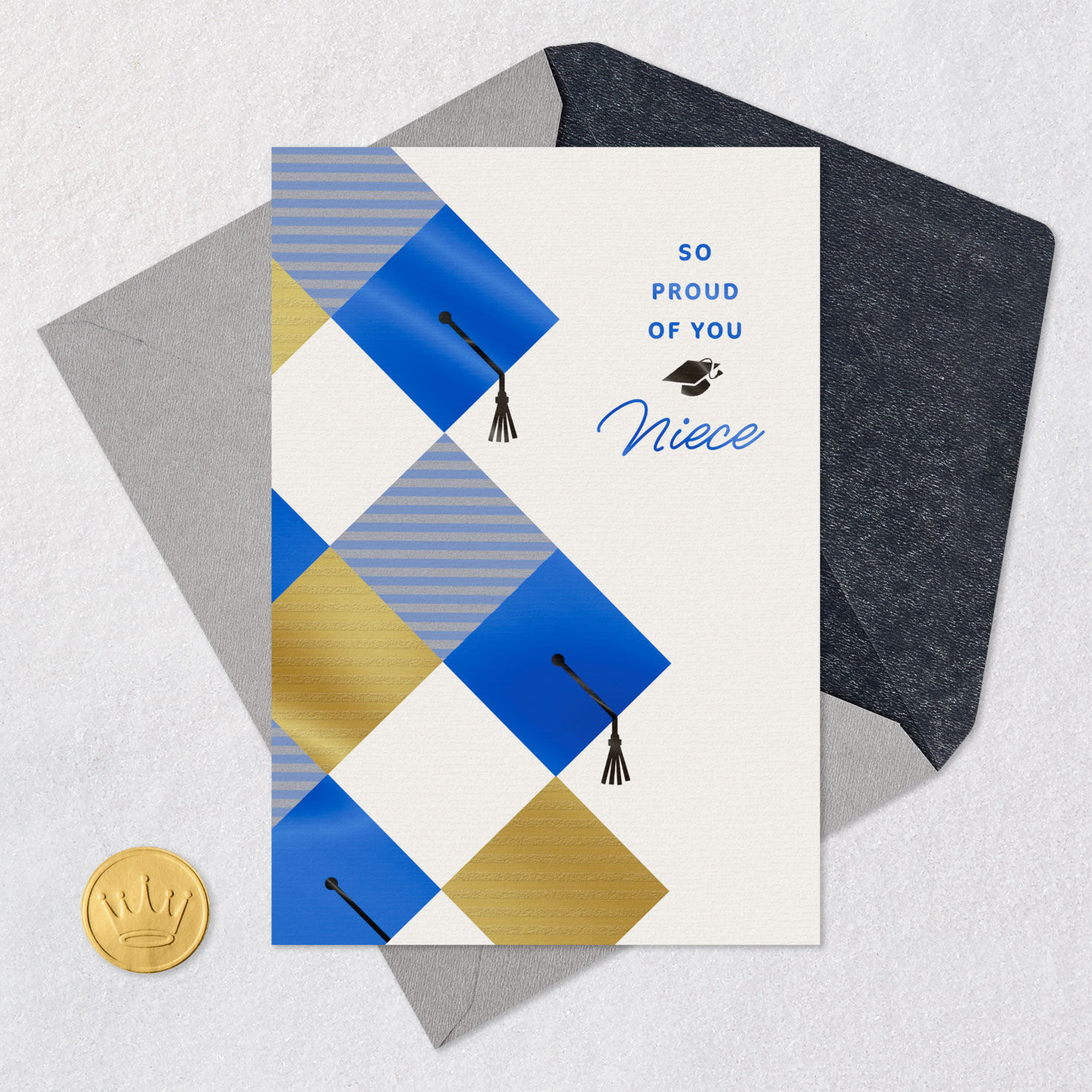 Blue and Gold Diamonds Graduation Card for Niece Card Front with Envelope and Gold Seal image number 5