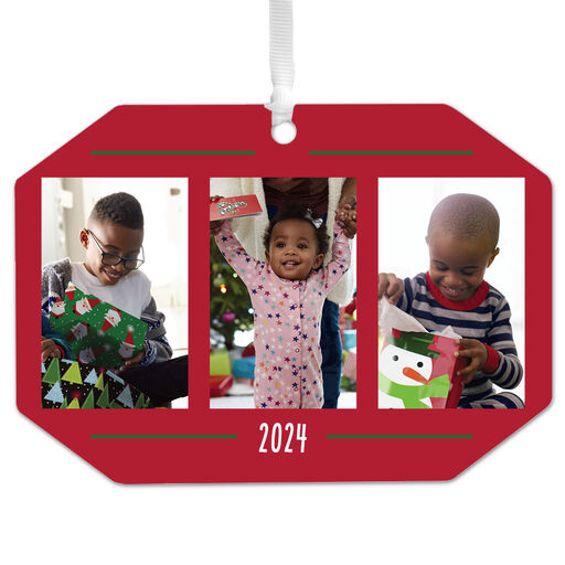 Three-Photo Personalized Text and Photo Metal Ornament, 