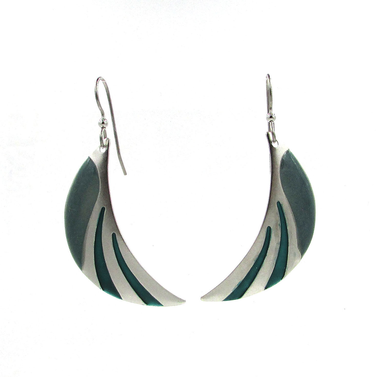 Silver Forest Crescent Moon Silver and Teal Drop Earrings