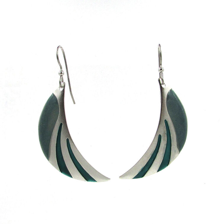 Silver Forest Crescent Moon Silver and Teal Drop Earrings