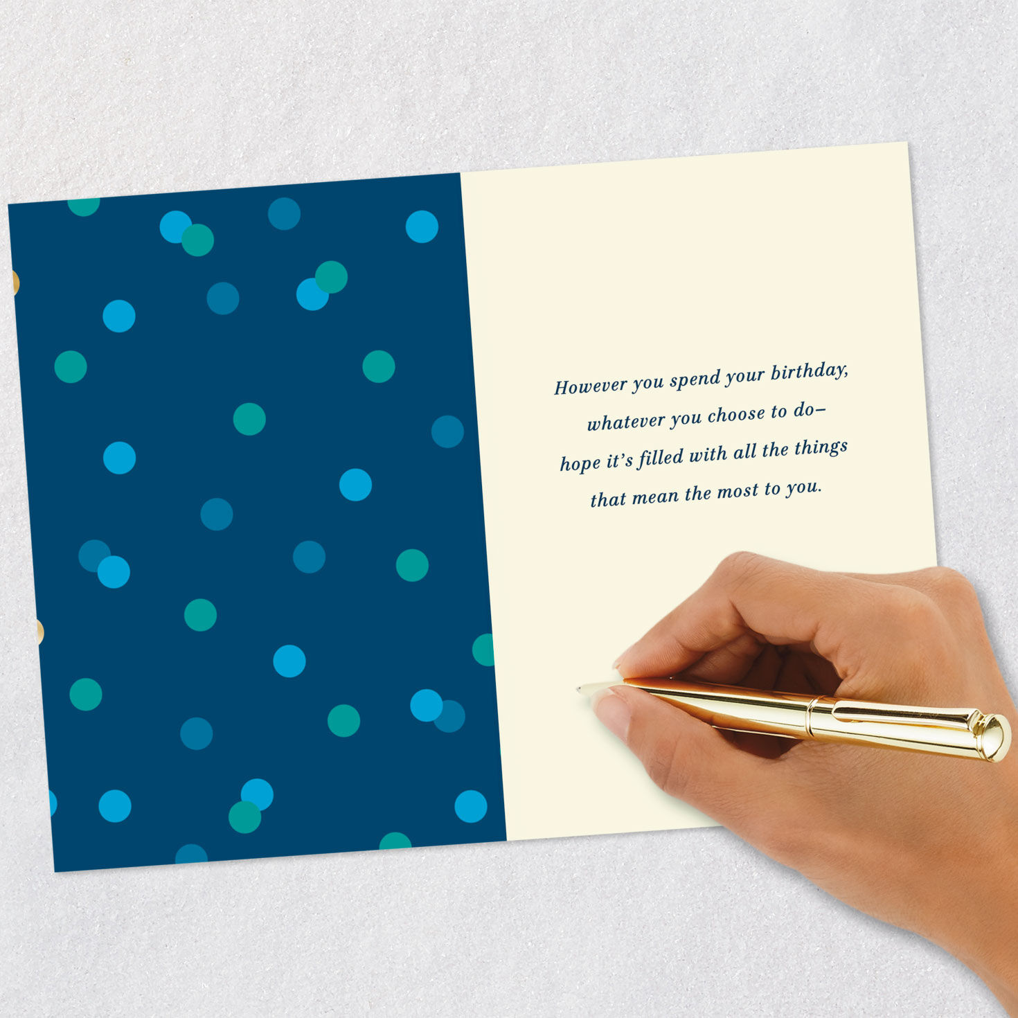 Turquoise, Blue and Gold Polka Dots Birthday Card Signing card image number 6
