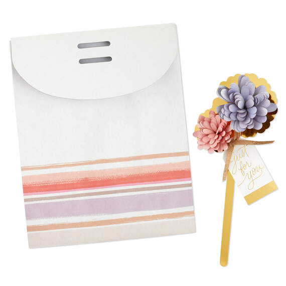 9.7" Striped Medium Fold-Top Gift Bag With Flower Pick, , large image number 5