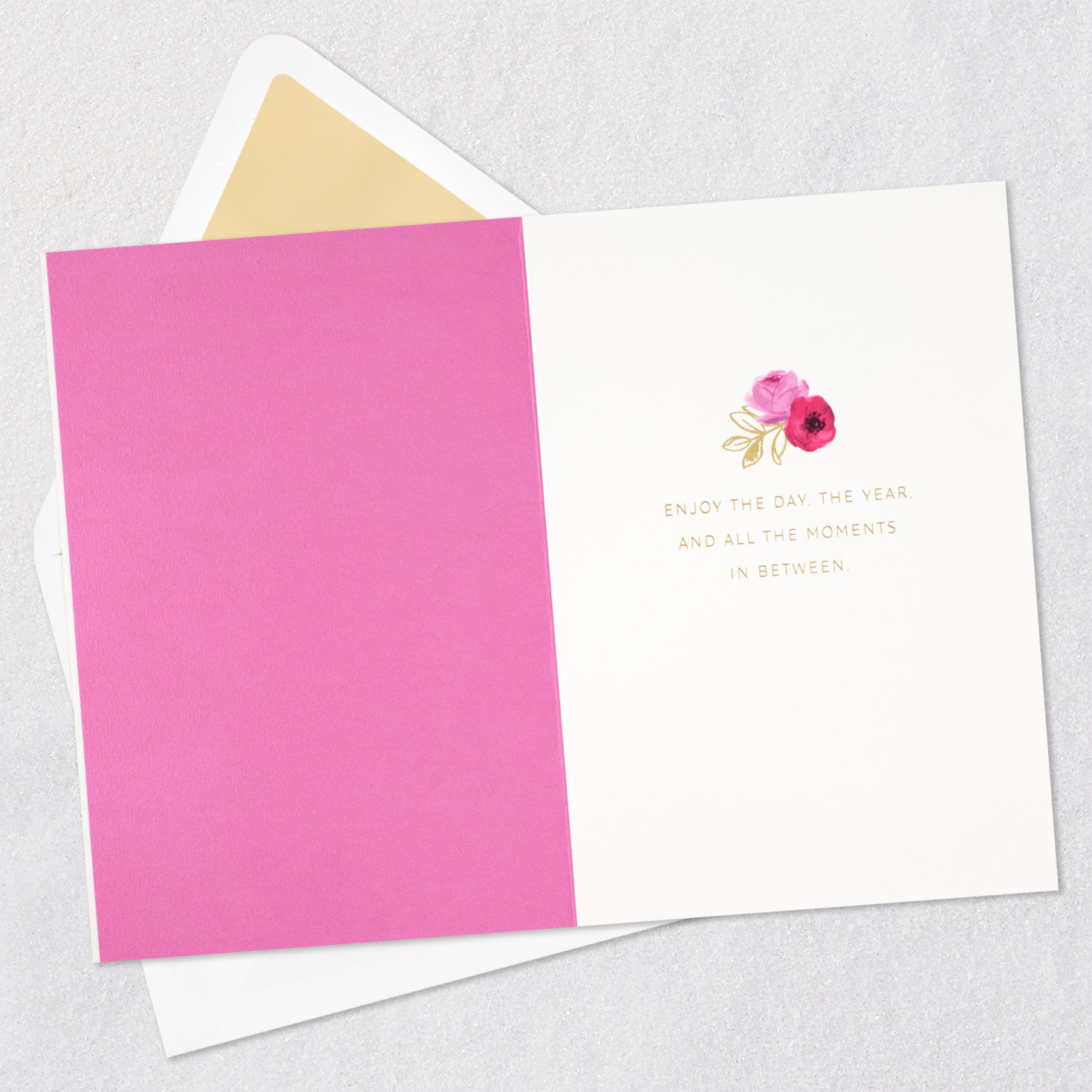 Pink and Red Painted Flowers Birthday Card Open card with envelope image number 3