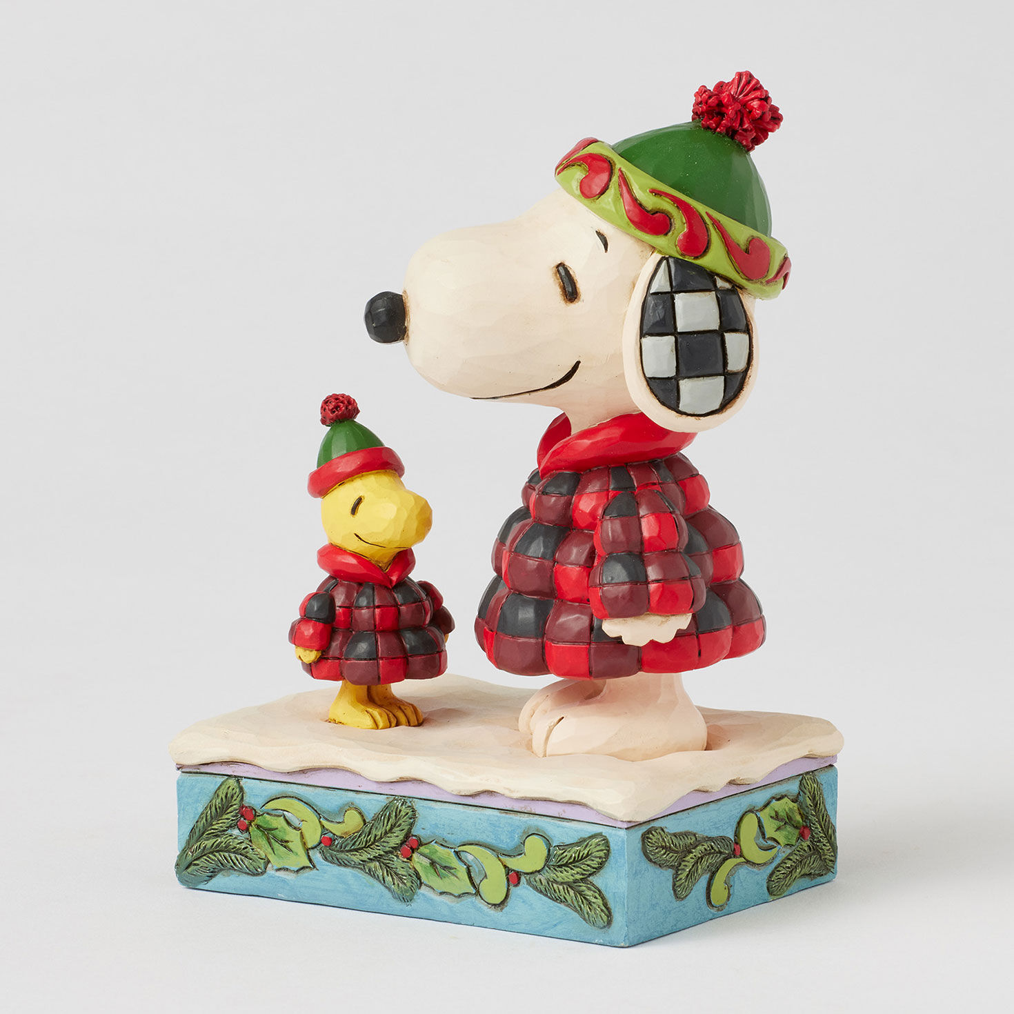 Snoopy and Woodstock in Plaid Puffer Coats Figurine angled image number 4