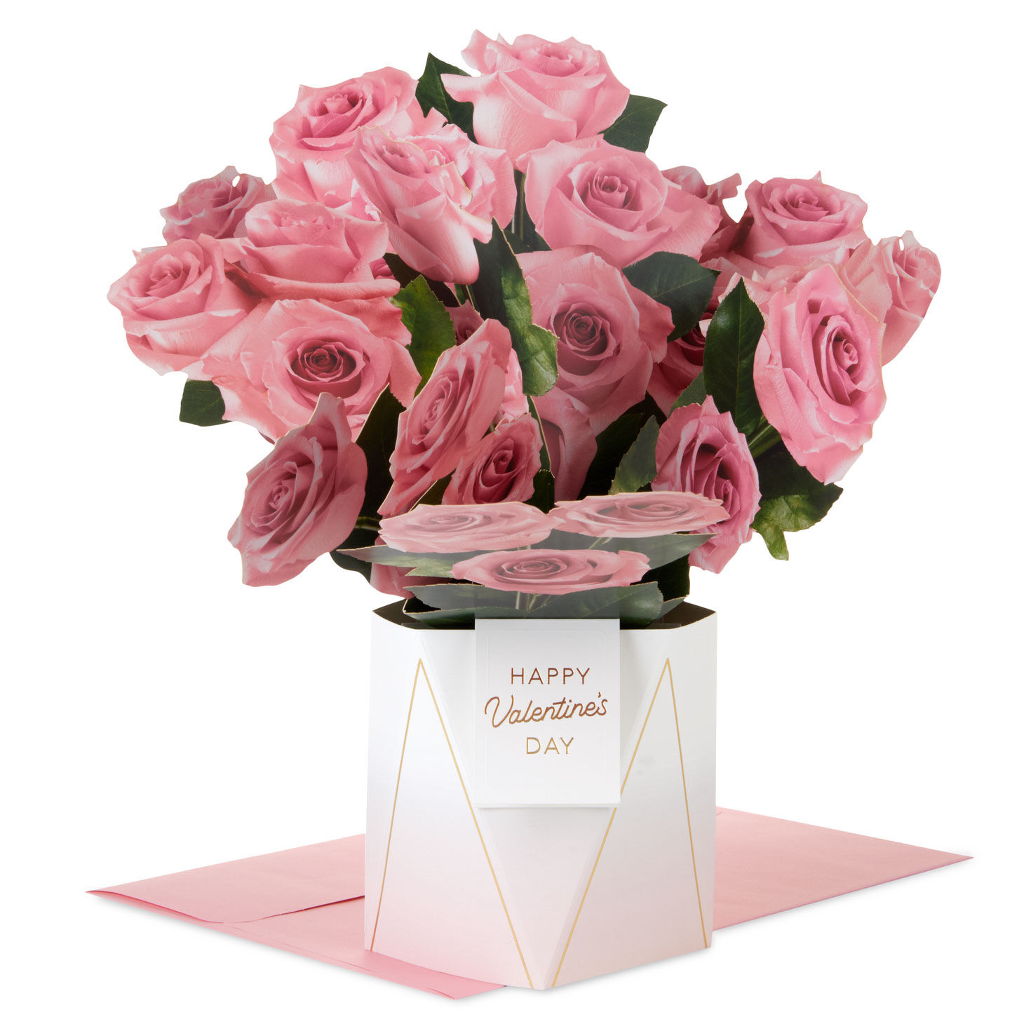 Jumbo Pink Rose Bouquet in Vase 3D Pop-Up Valentine's Day Card