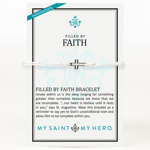 Filled By Faith White Corded Cross Charm Bracelet, 