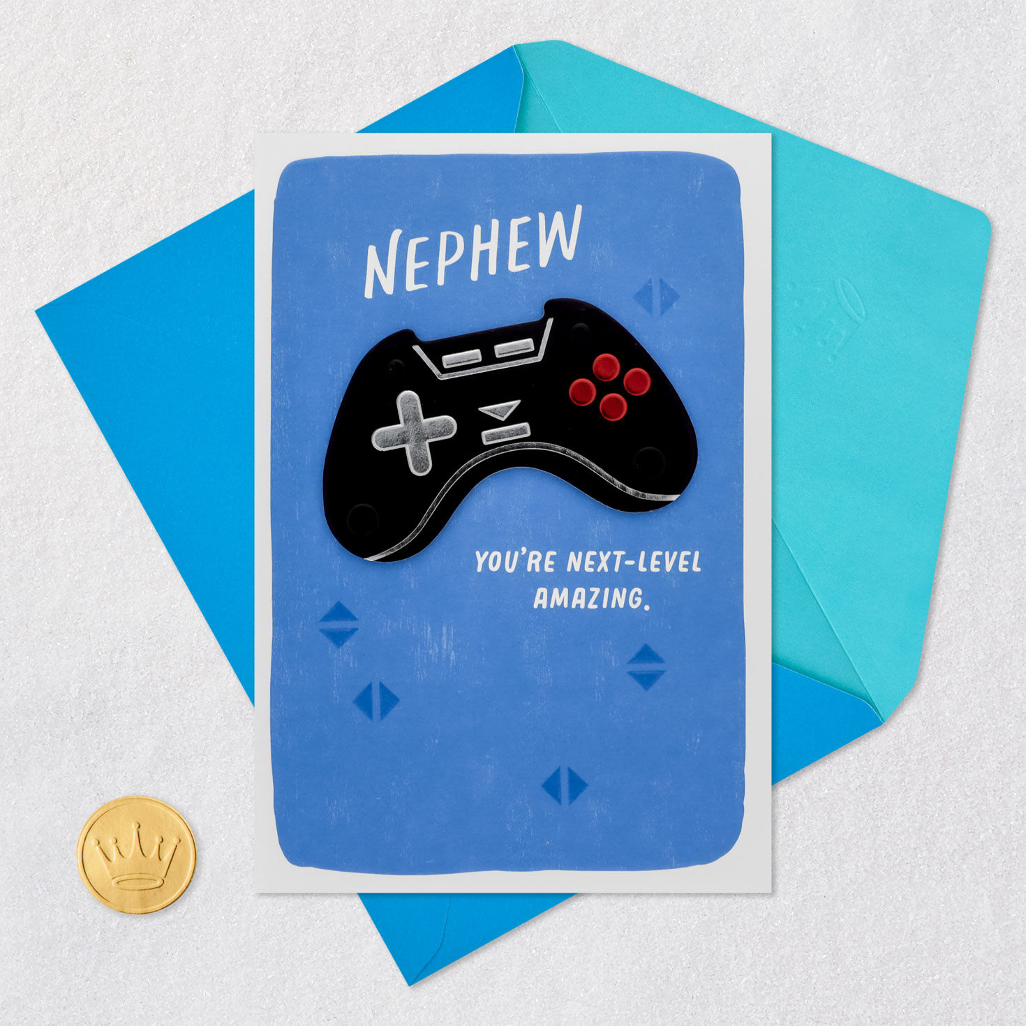 Blue Video Game Controller Nephew Birthday Card Card Front with Envelope and Gold Seal image number 5