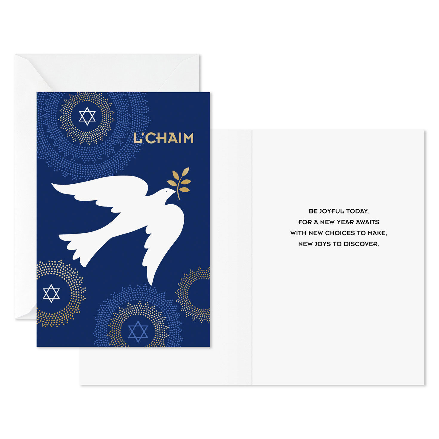 White Dove on Blue Jewish New Year Cards Pack Card Front with Sentiment image number 2