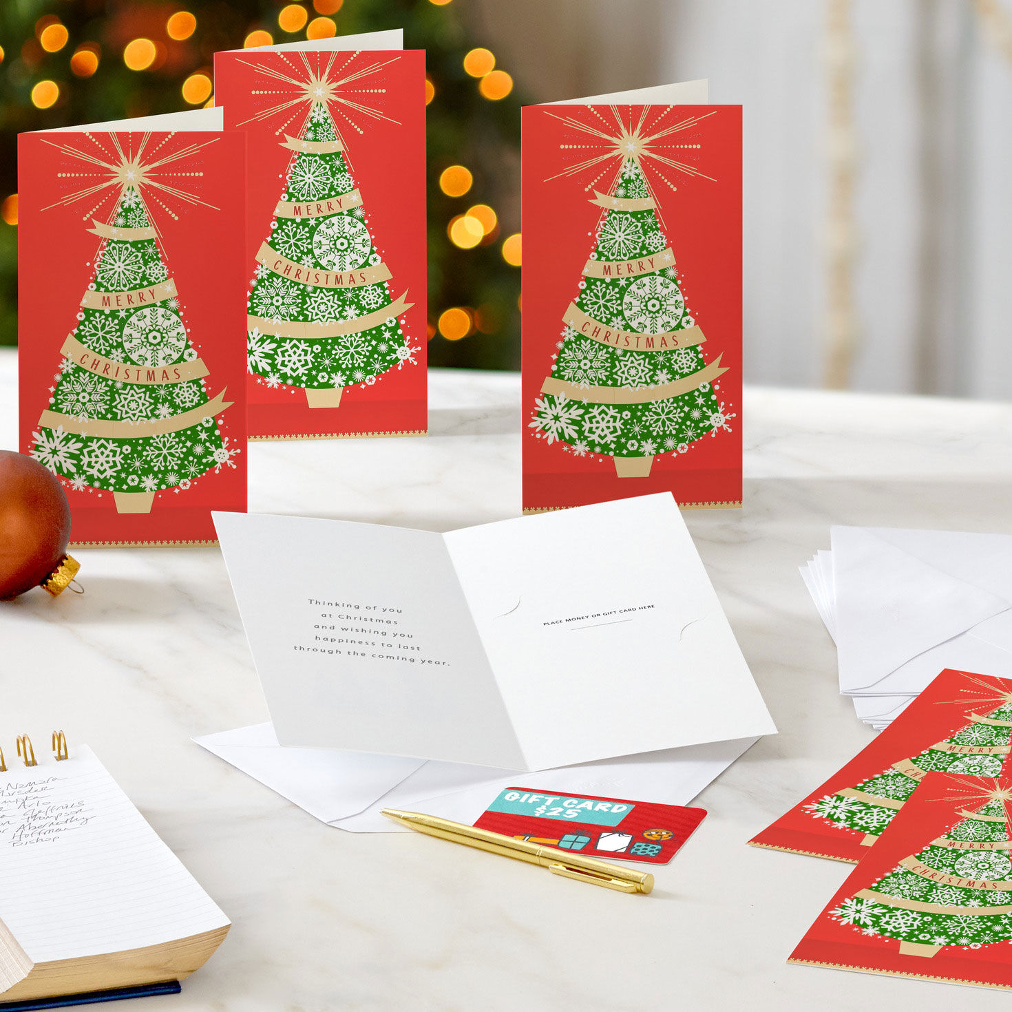 Snowflakes and Tree Money Holder Christmas Card Pack Signing card image number 7