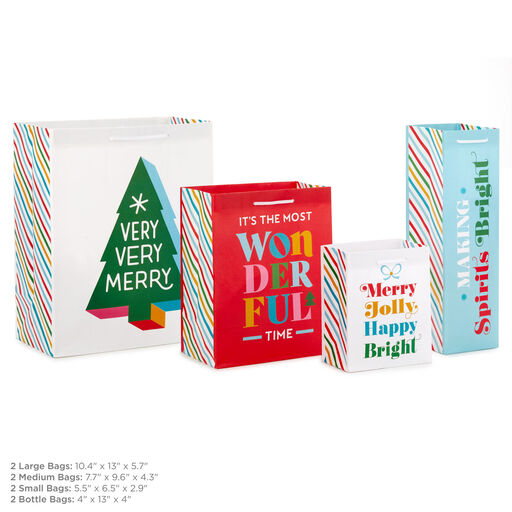 Bright Wishes 8-Pack Christmas Gift Bags, Assorted Sizes and Designs, 