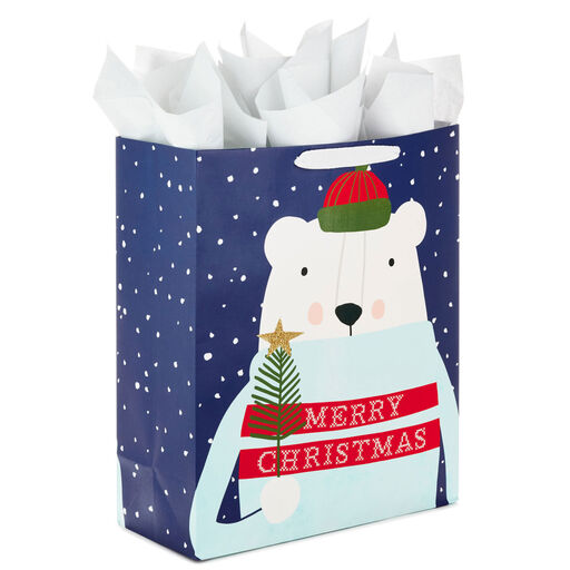 15.5" Polar Bear XL Christmas Gift Bag With Tissue Paper, 