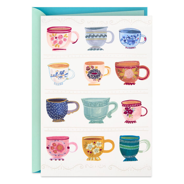 Colorful Patterned Teacups Blank Card