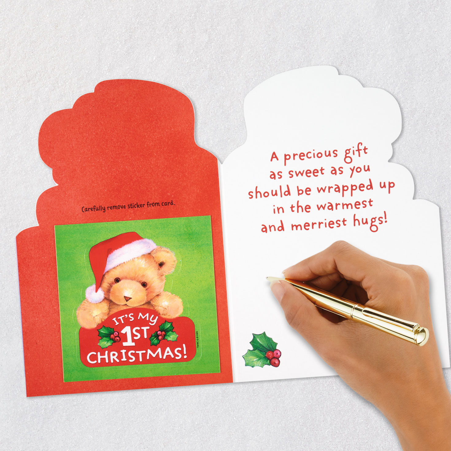 Teddy Bear in Santa Hat Christmas Card for Baby signing card image number 7