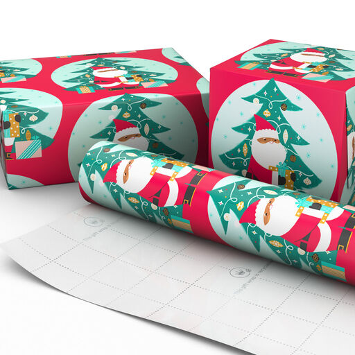 Santa and Tree on Red Christmas Wrapping Paper, 35 sq. ft., 
