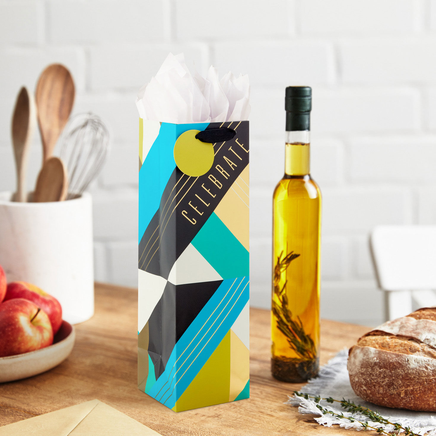 Celebrate Geometric Wine Gift Bag In use image number 2