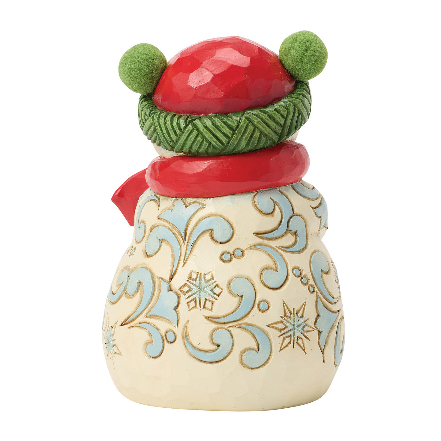 Snowman Red and Green Pom-Pom Hat Jim Shore Statue Back image number 2