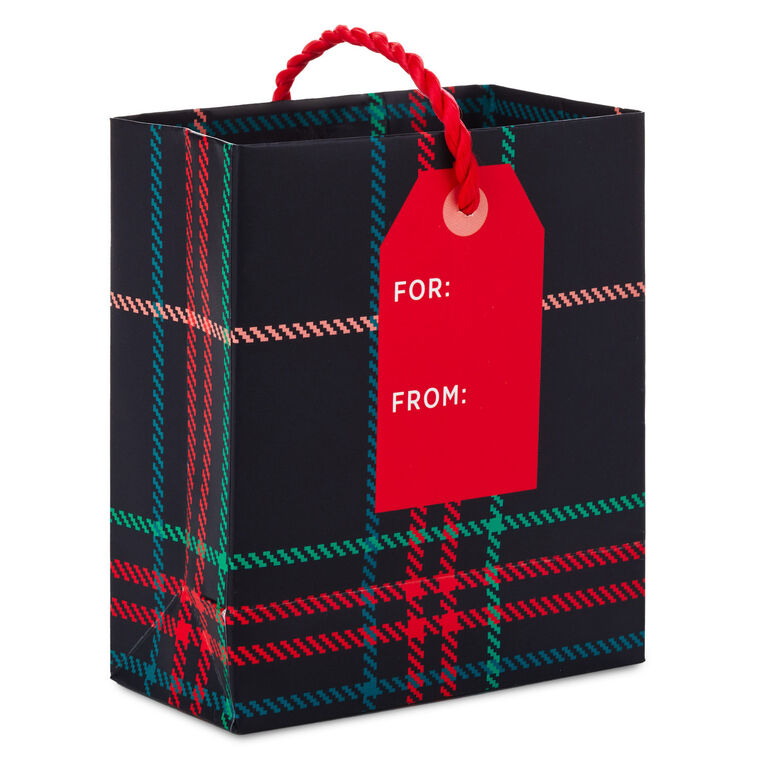 4.6" Holiday Plaid Christmas Gift Card Holder Mini Bag