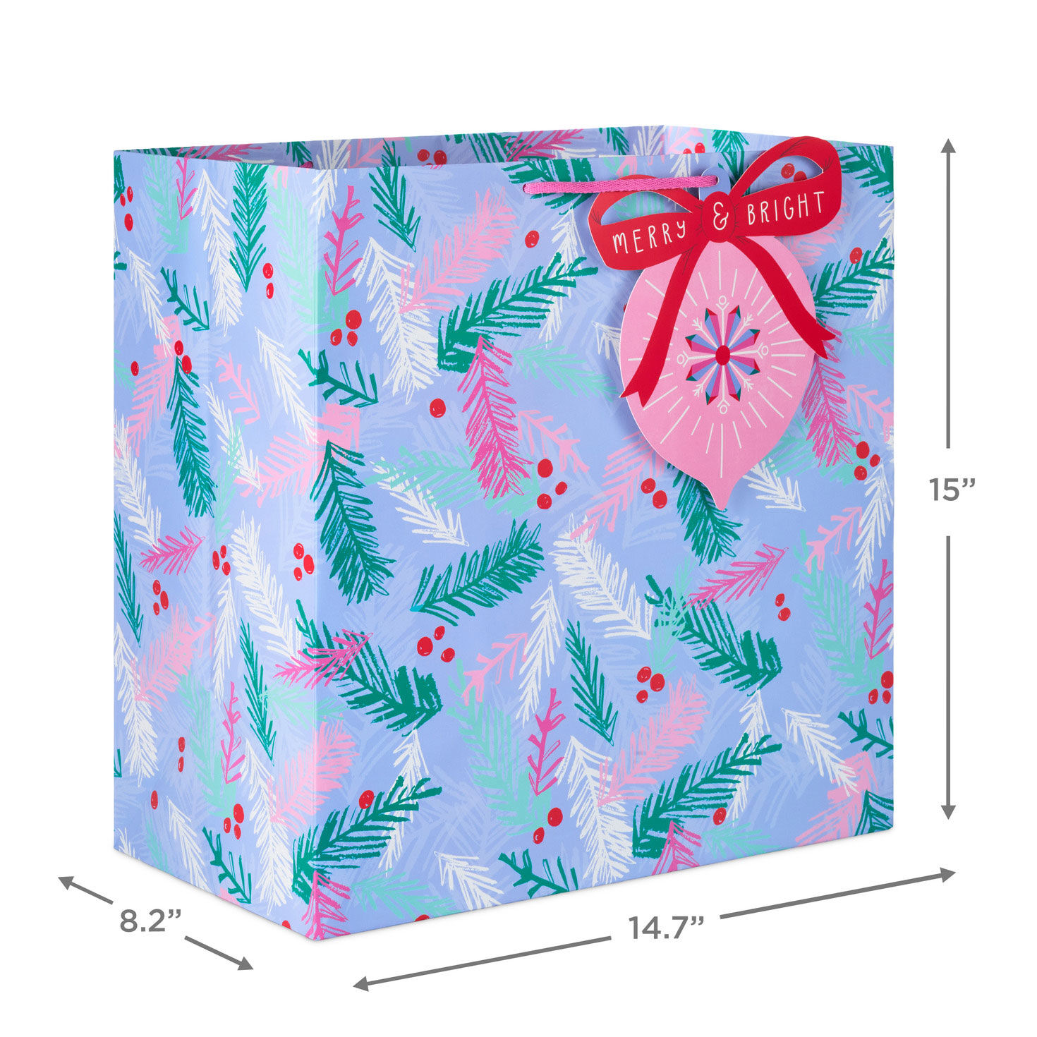Berries and Branches Purple X-Deep Christmas Gift Bag measurement image number 3