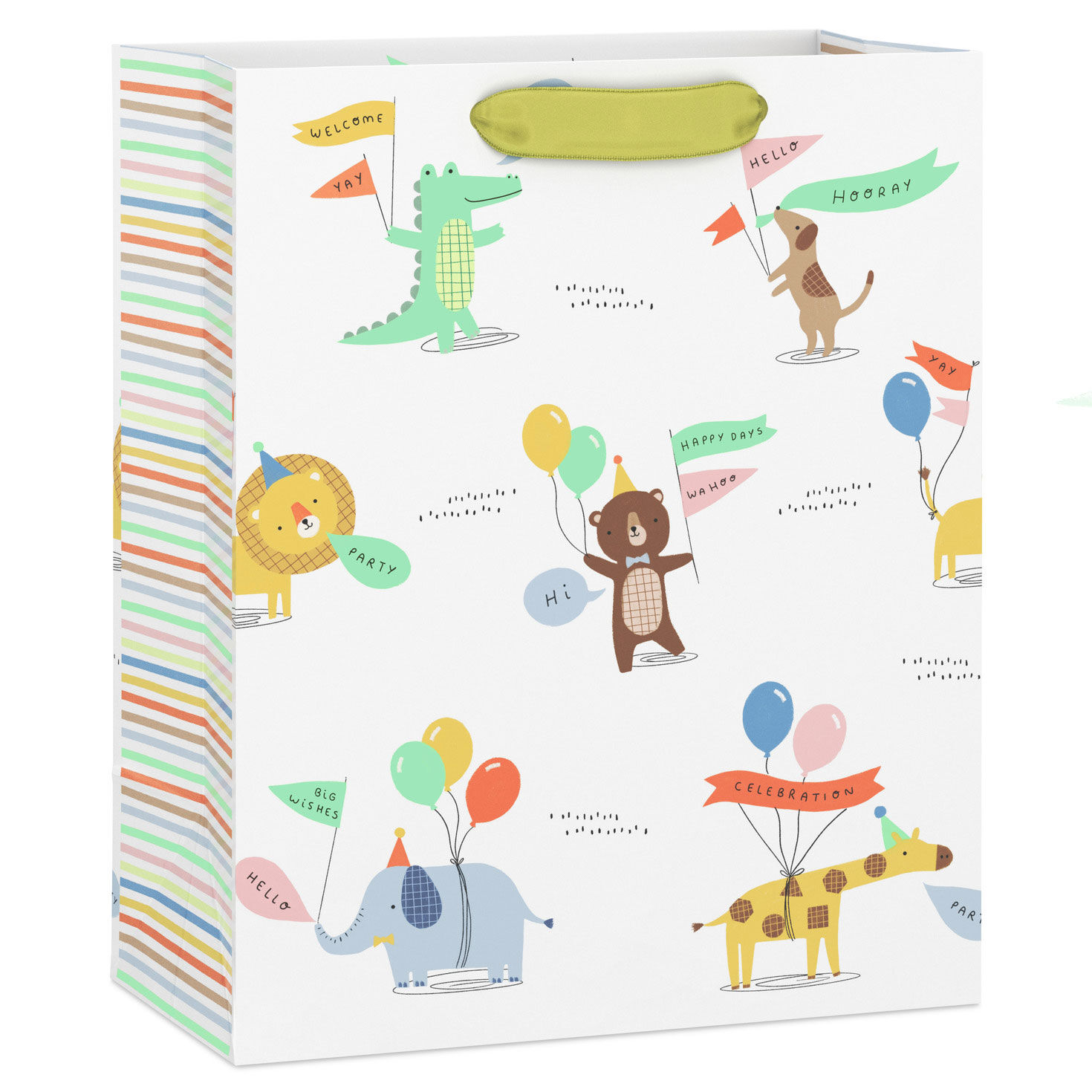 9.6" Animals in Party Hats With Balloons Medium Gift Bag