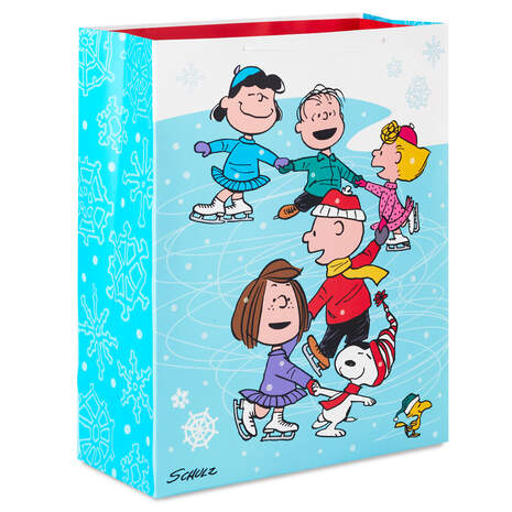 15.5" Peanuts® Gang Ice Skating XL Christmas Gift Bag, , large