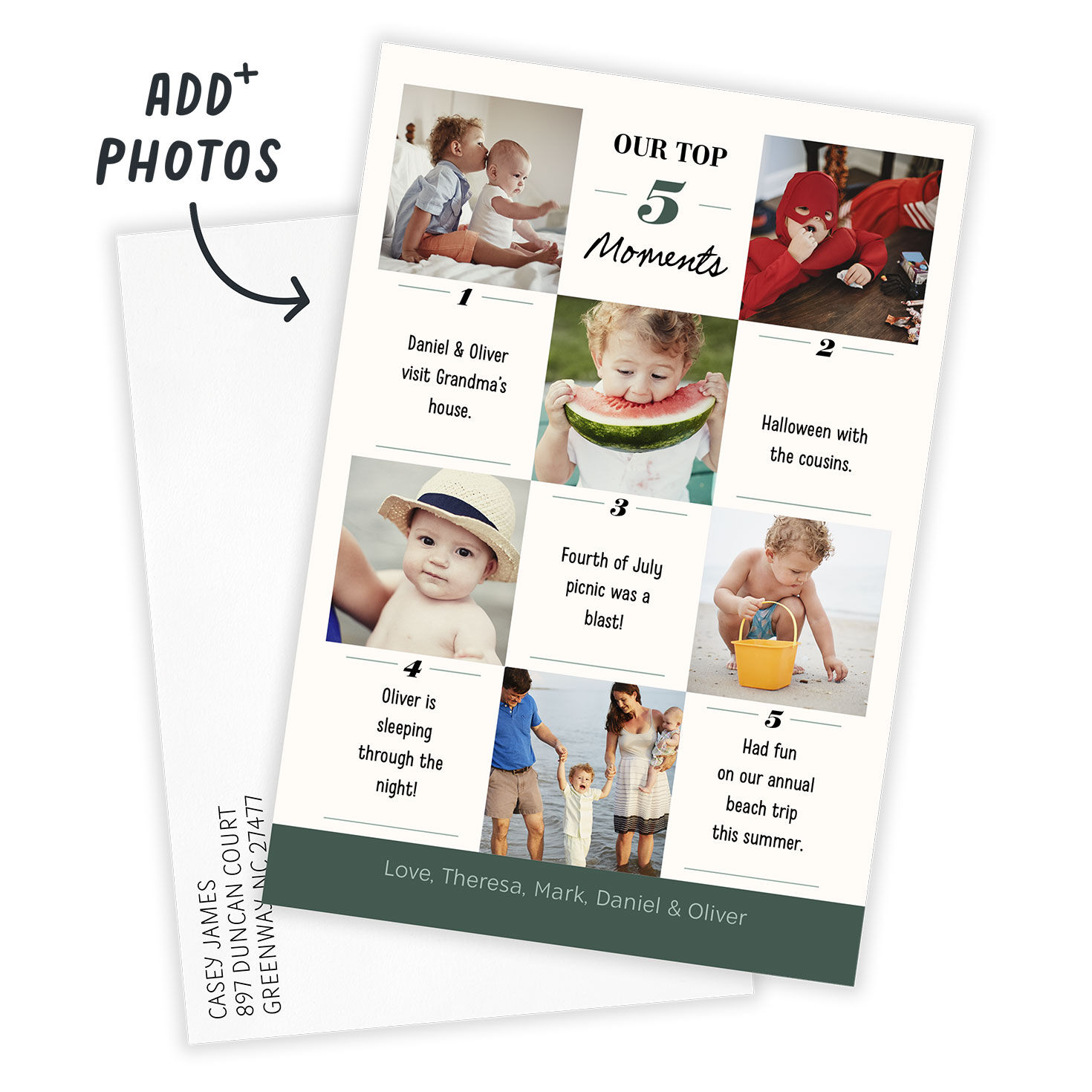 Top Moments Collage Personalized Holiday Photo Card Card Front indicating personalization image number 2