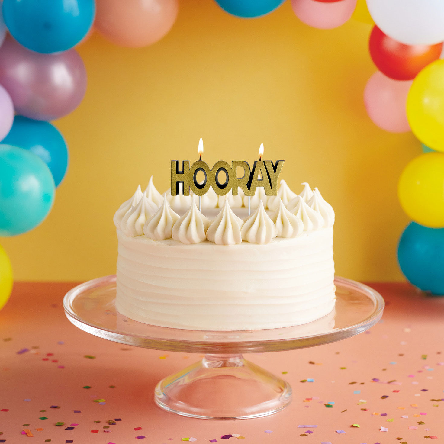 Black and Gold Metallic Hooray Birthday Candle in use on cake image number 3