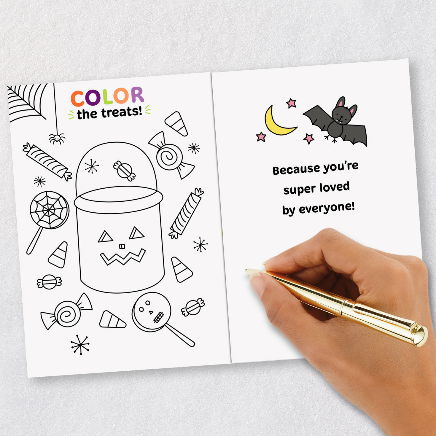 Witch Cartoon Coloring Halloween Card for Granddaughter signing card image number 7
