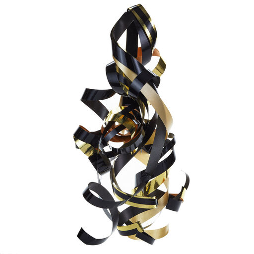 Black/Gold Curly Ribbon Gift Bow, 4.6", 
