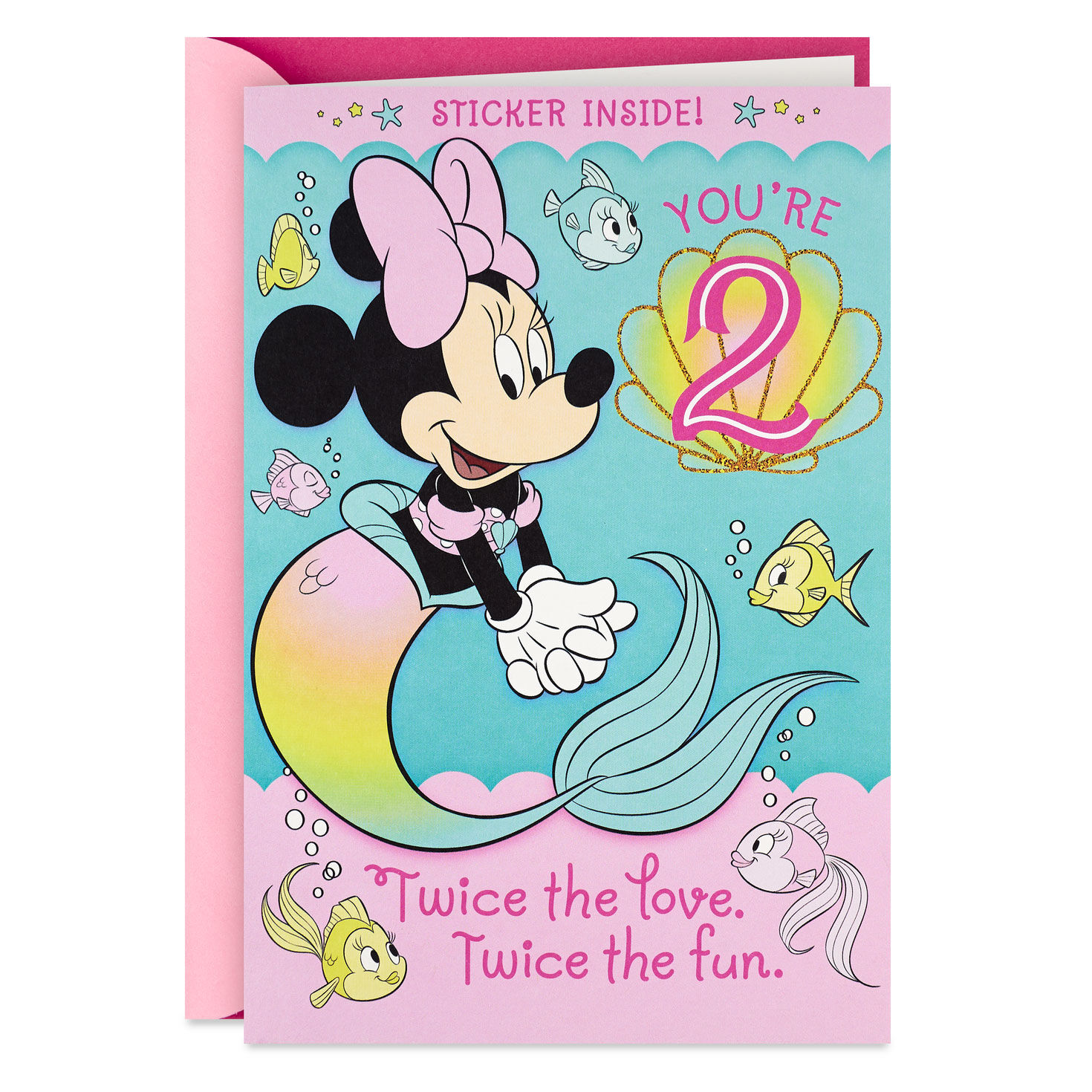 Disney Minnie Mouse You're Twice the Fun 2nd Birthday Card With Sticker