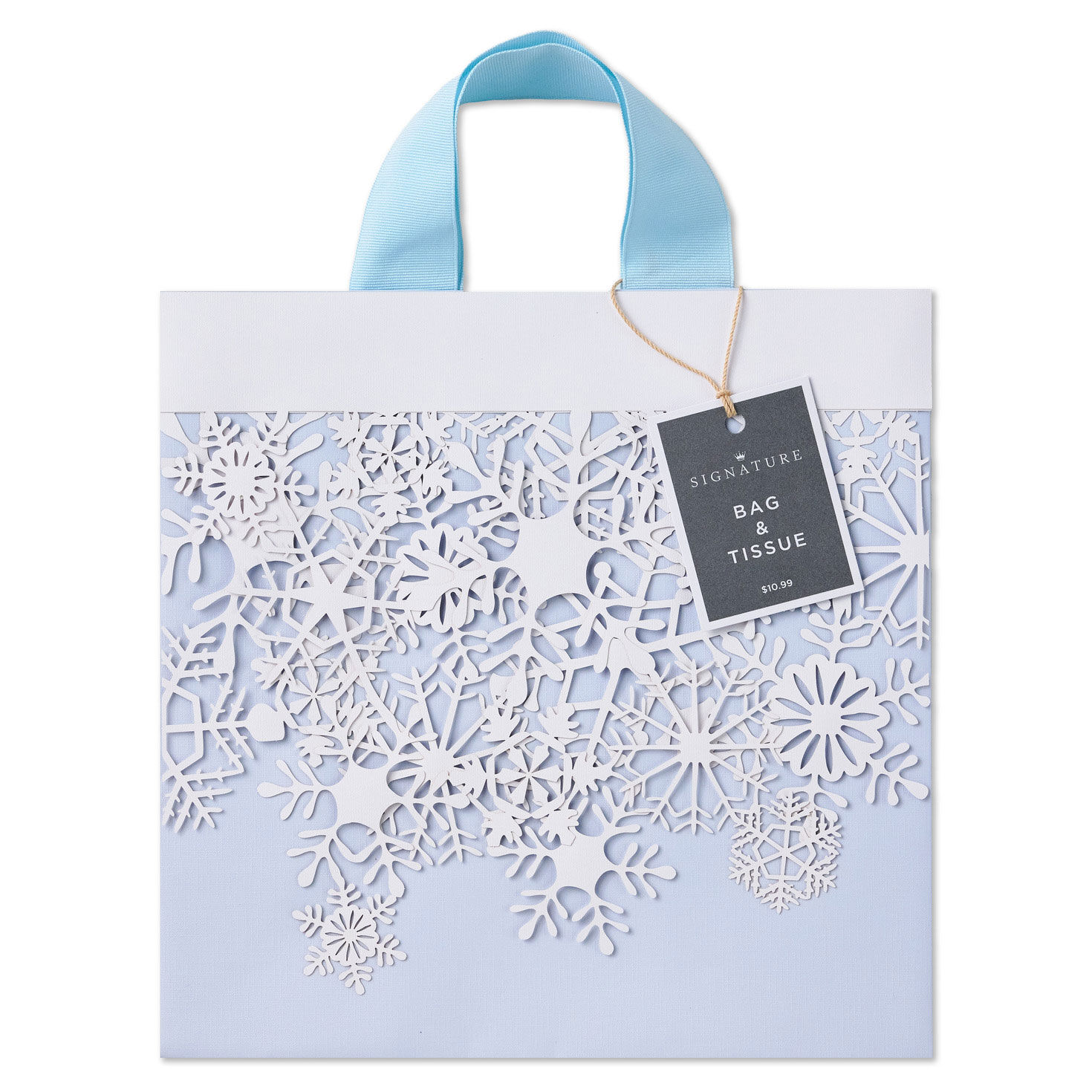 White Snowflakes Square Holiday Gift Bag with Tissue package image number 7