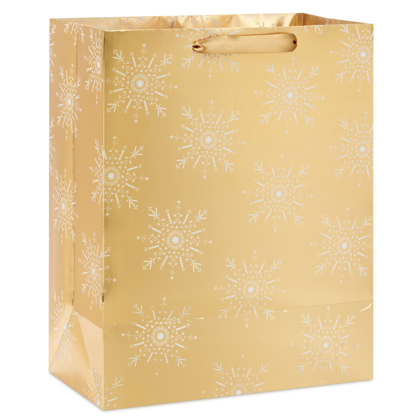Snowflakes on Gold Metallic Large Holiday Gift Bag Back image number 6