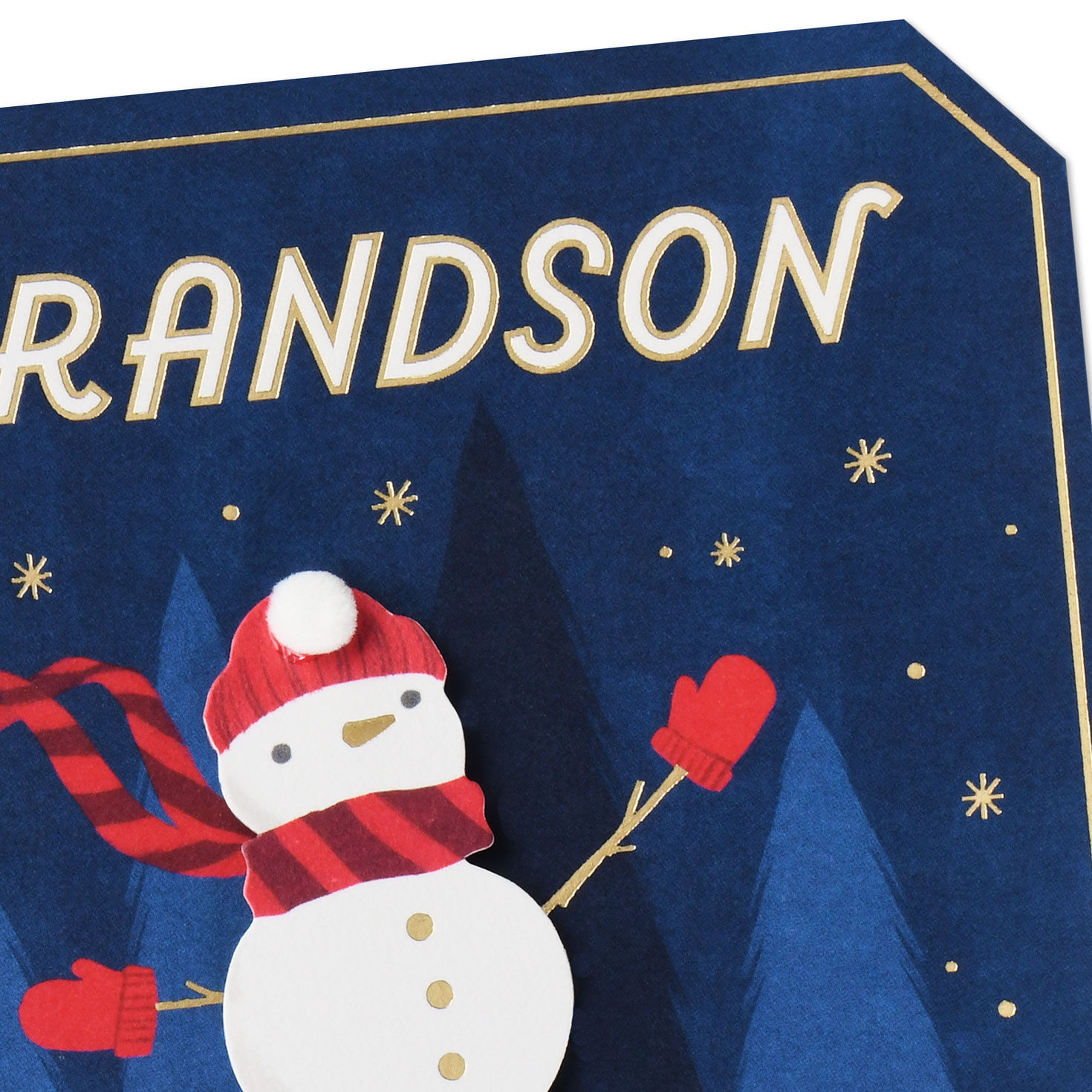 Snowman in Snowy Forest Grandson Christmas Card Card Front Detail image number 5