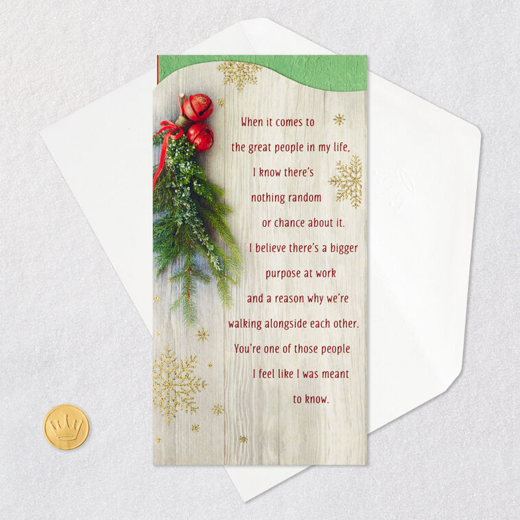 Holiday Greenery and Snowflakes Friend Christmas Card Card Front with Envelope and Gold Seal image number 6