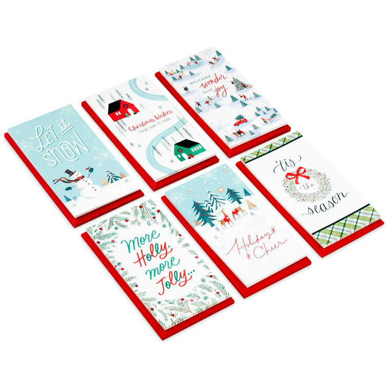 Winter Scenes Money-Holder Boxed Christmas Cards Assortment, Pack of 36