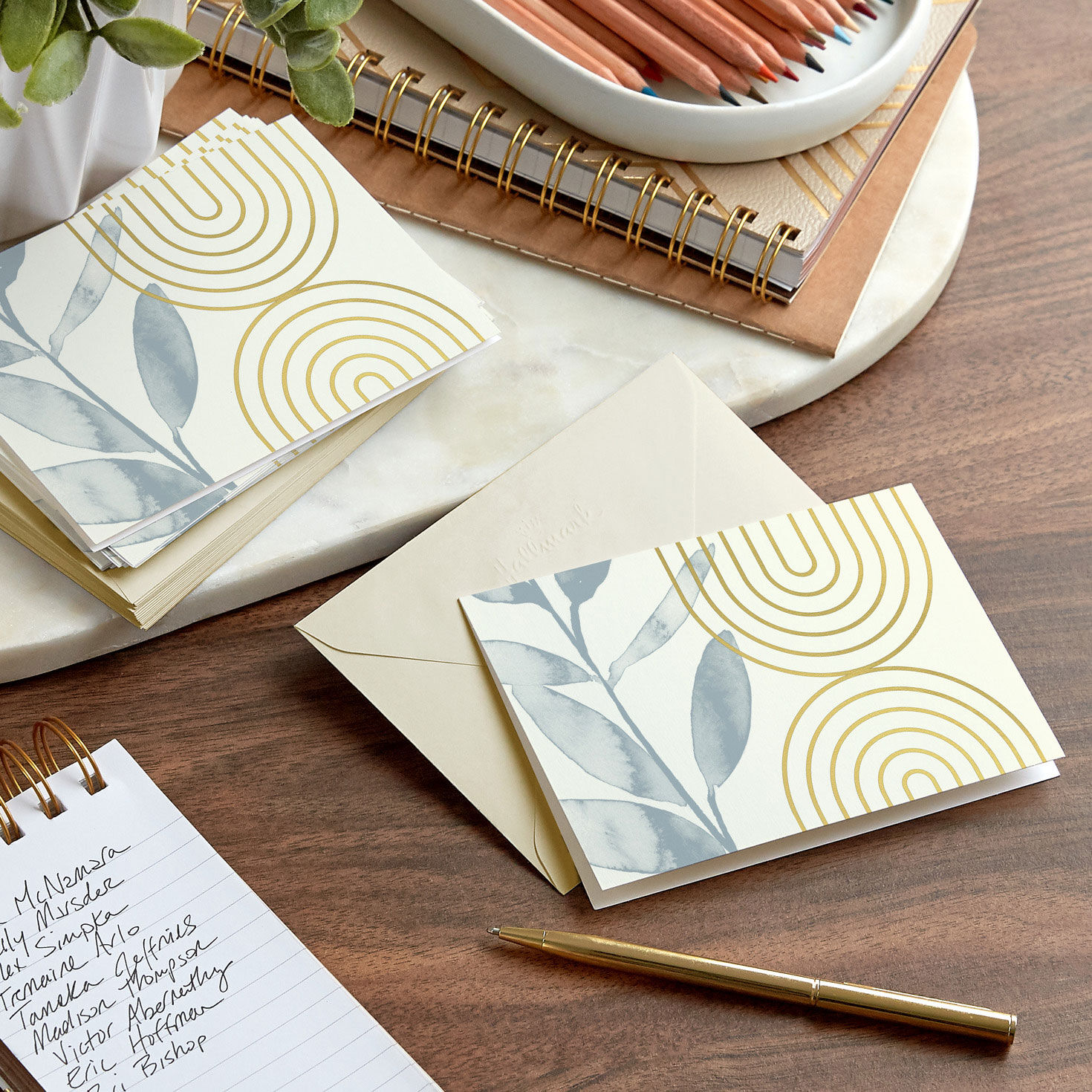 Blue Branch and Gold Arches Blank Note Cards Pack  image number 6