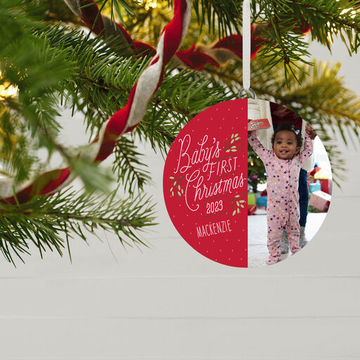 Baby's First Christmas Personalized Text and Vertical Photo Ceramic Ornament, 