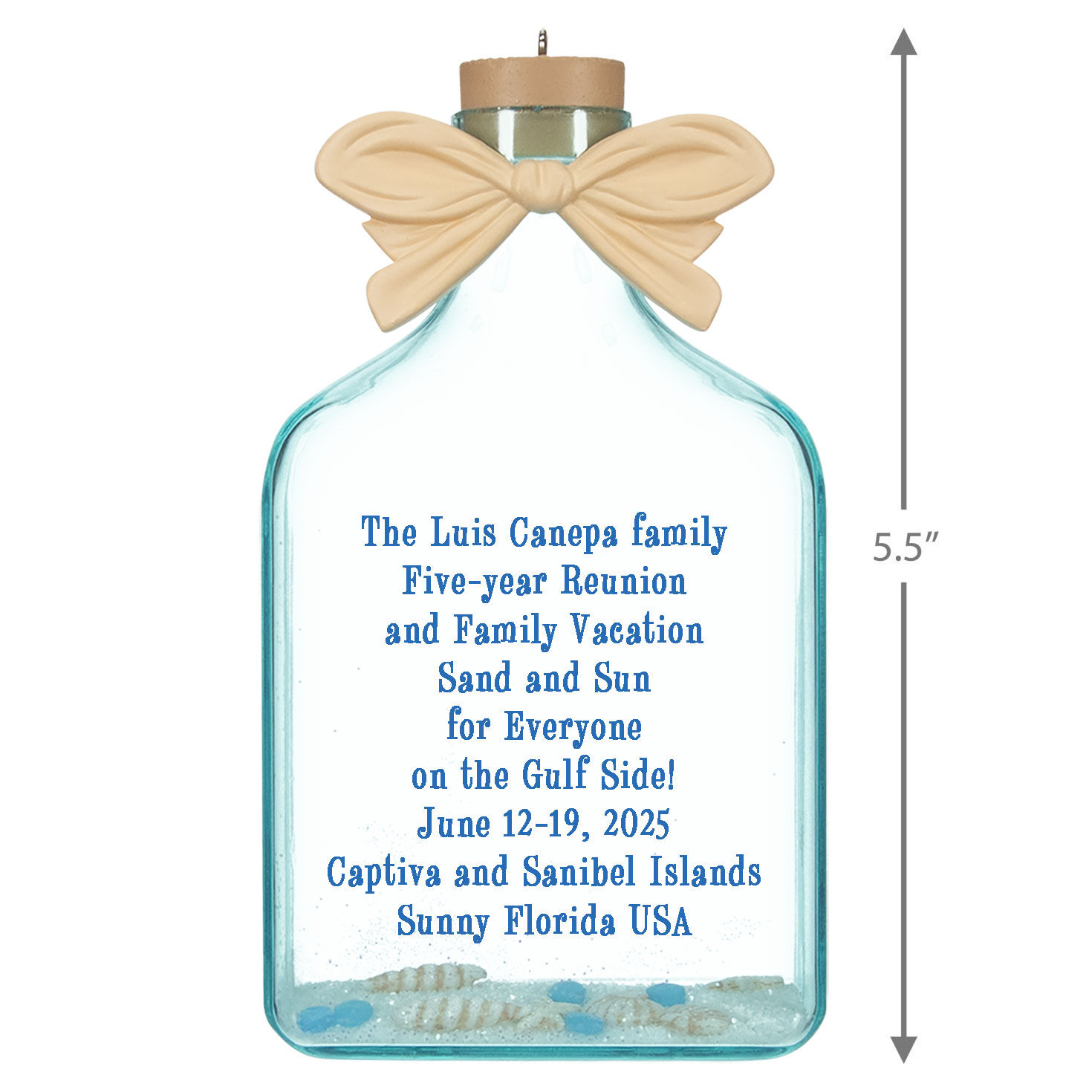 Beach Glass Bottle Personalized Christmas Ornament  image number 3