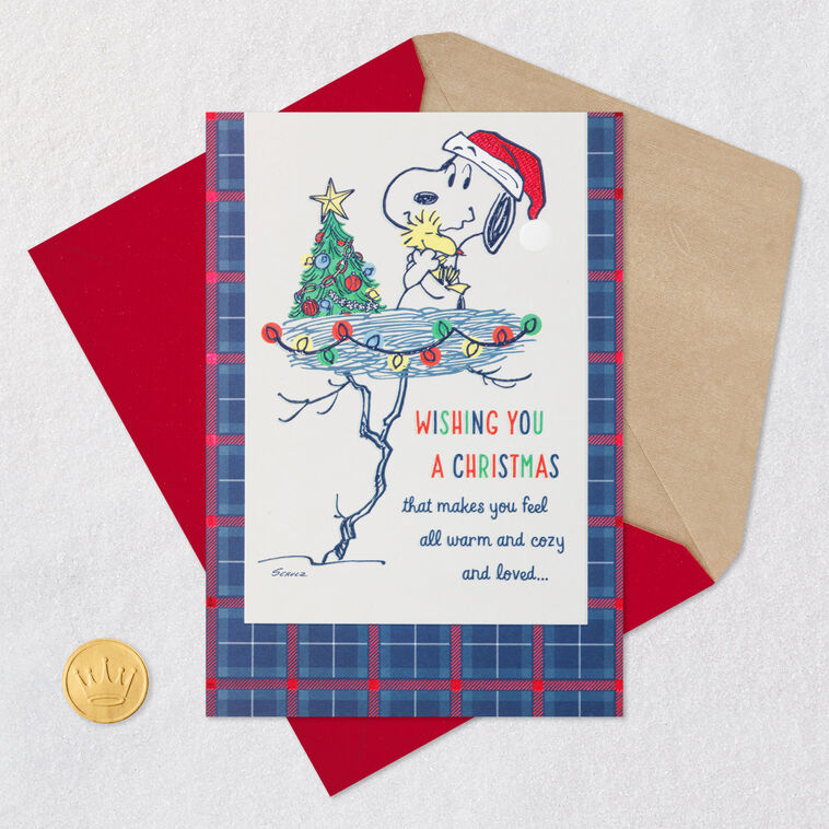 Peanuts Snoopy and Woodstock Hug Christmas Card Card Front with Envelope and Gold Seal image number 5