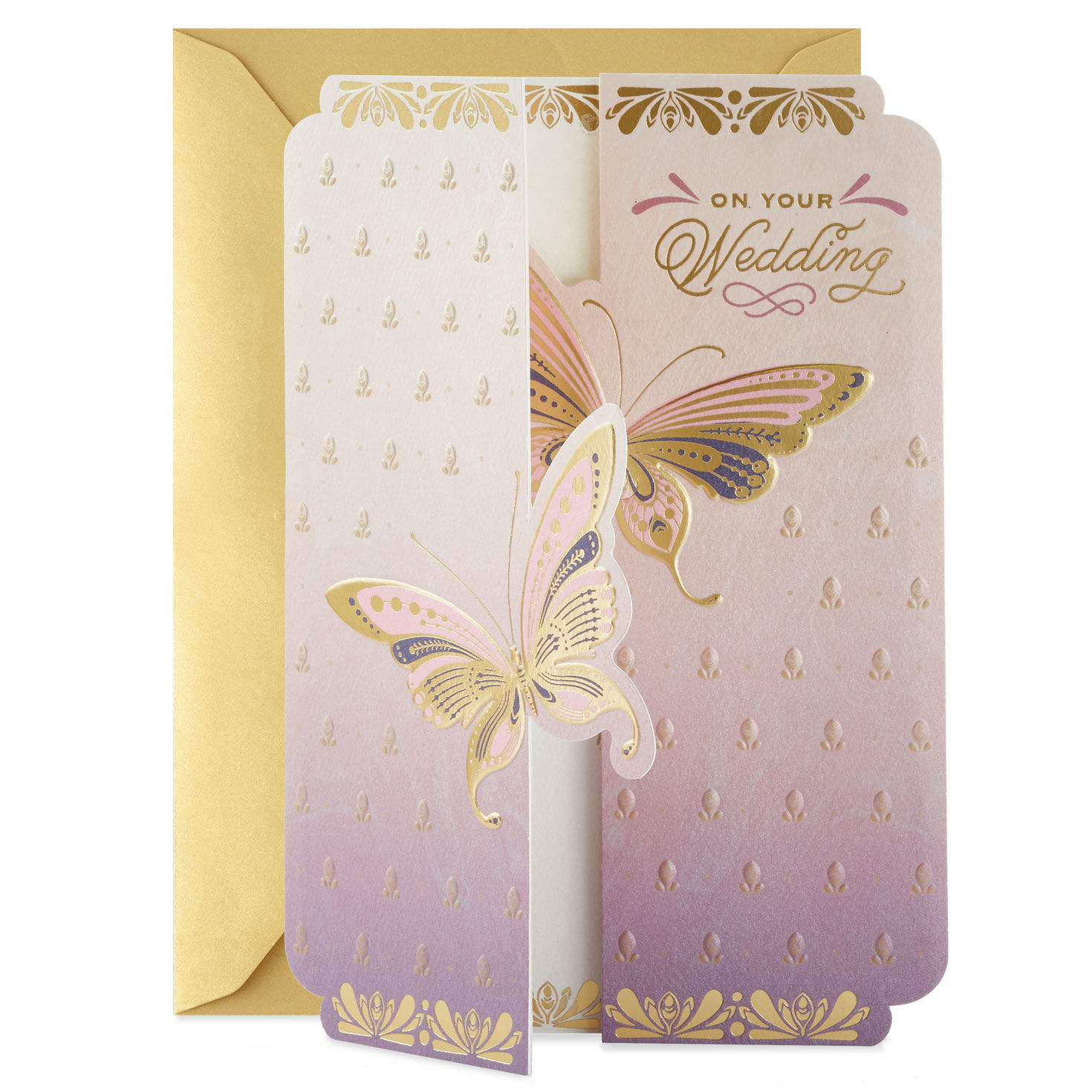 Purple and Gold Butterflies Wedding Card