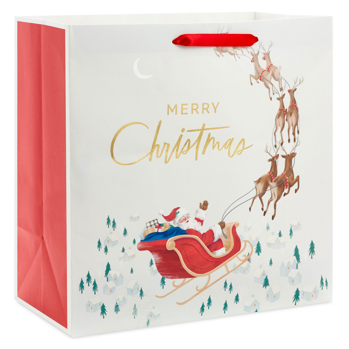 15" Santa's Sleigh on Ivory Extra-Deep Christmas Gift Bag
