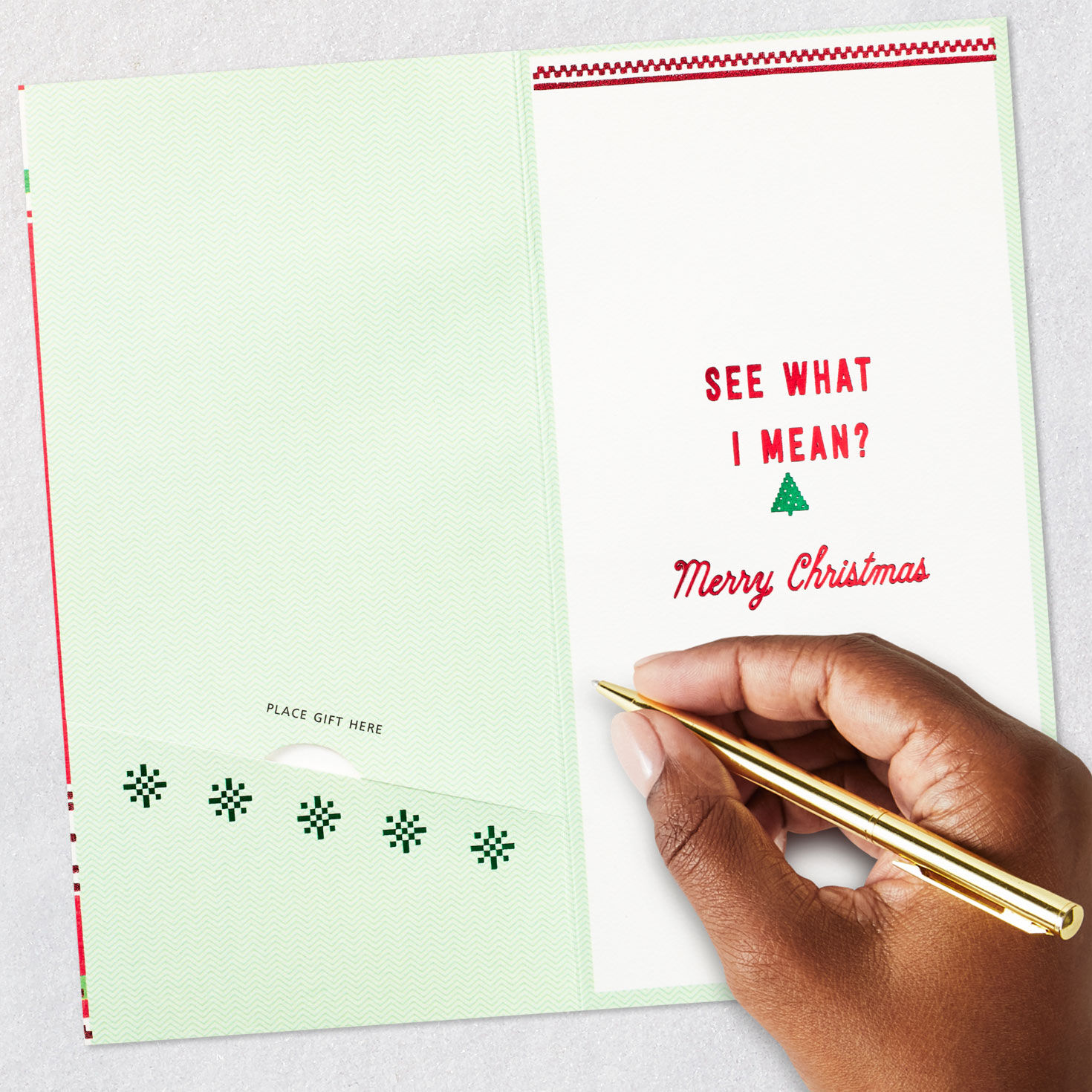 Red and Green Tree Sweater Gift Card Holder signing card image number 8
