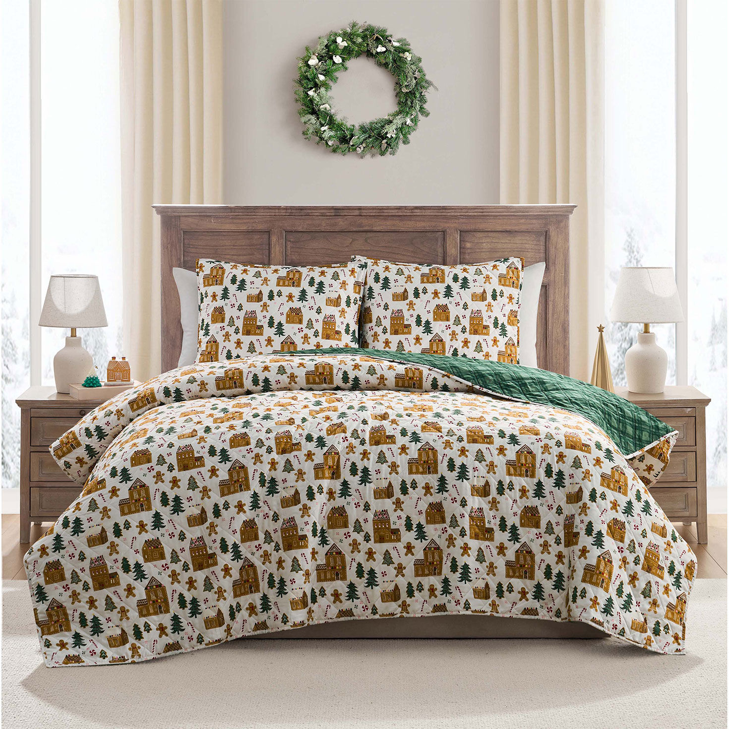 Hallmark Gingerbread 3 Pc. Quilt Set - King in use image number 5