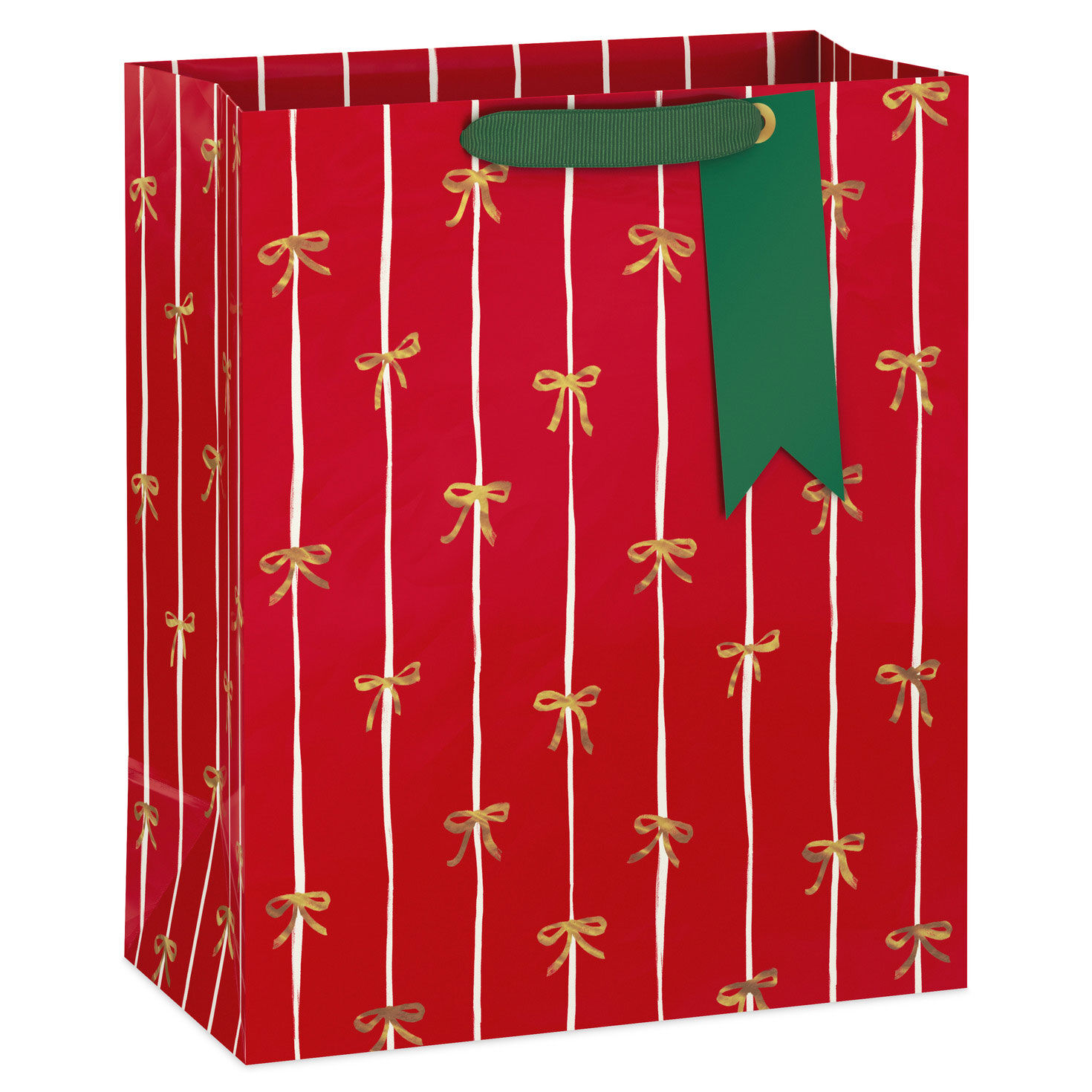 13" Red with Gold Bows Large Christmas Gift Bag